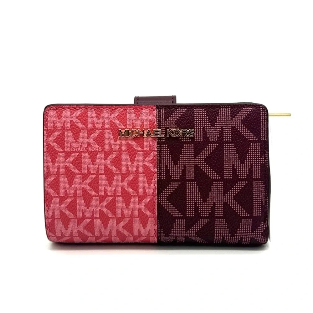 Michael Kors Medium Bifold Zip Chain Wallet Ox Blood Multi